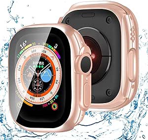 【2枚入り】 Apple Watch ケース 49mm エッジ キラキラ メッキ加工 PC 防水 対応 アップルウォッチ カバー ガラスフィルム 一体型 IP68 