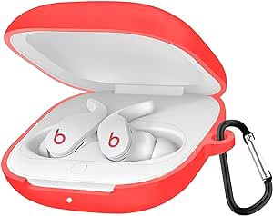 BEATS FIT PRO ケース シリコン 耐衝撃 防水 防塵 軽量小型 紛失防止 装着充電可能 男女兼用 保護ケース カラビナ付き(レッド) 送料無料