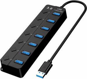 USB ハブ 7ポート USB3.0 ハブ ケーブル USB Hub 独立スイッチ付き USB拡張 バスパワー USB3.1 Gen1 5Gbps高速データ転送 在宅勤務 ノー