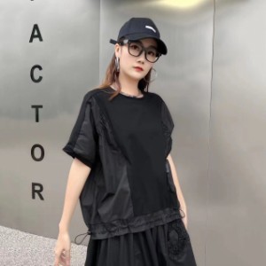 Tシャツ レディース シャツ モード系 半袖 個性的 大人 きれいめ トップス 黒 不規則 韓国ファッション 春 夏