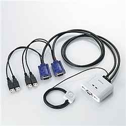 ELECOM [KVM-KUSN] USB対応ケーブル一体型切替器 D-sub対応/2台切替/手元スイッチ