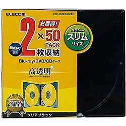 ELECOM [CCD-JSCSW50CBK] Blu-ray/DVD/CDスリムプラケース/2枚収納/50パック/クリアブラック