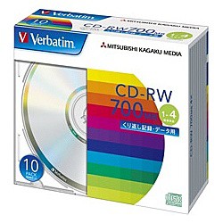 Verbatim [SW80QU10V1] CD-RW 700MB PCデータ用 4倍速対応 10枚スリムケース入り シルバーディスク