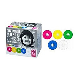 Maxell [CDRA80MIX.S1P20S] 音楽用CD-R 80分 カラーレーベル 20枚パック 1枚ずつプラケース入り(5mmケース)