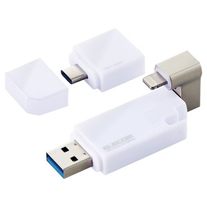 ELECOM [MF-LGU3B064GWH] LightningUSBメモリ/USB3.2(Gen1)/USB3.0対応/64GB/Type-C変換アダプタ付/ホワイト