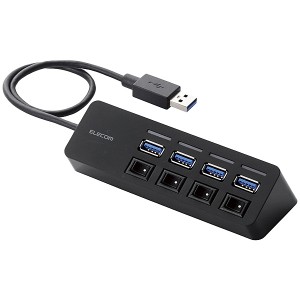 ELECOM [U3H-S418BBK] USB3.0ハブ/個別スイッチ付き/マグネット付き/バスパワー/4ポート/ブラック