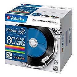 Verbatim [MUR80PHS20V1] CD-R(Audio) 80分 5mmケース20枚パック カラーミックス(5色) Phono-Rシリーズ