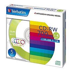 Verbatim [SW80QM5V1] CD-RW 700MB PCデータ用 4倍速 5枚スリムケース入り カラーミックス