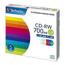 Verbatim [SW80QP5V1] CD-RW 700MB PCデータ用 4倍速対応 5枚スリムケース入り ノンワイド印刷可能