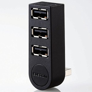 ELECOM [U2H-TZ325BBK] USB2.0ハブ/機能主義/バスパワー/3ポート/直挿し/ブラック