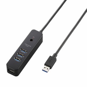 ELECOM [U3H-T410SBK] USB3.0ハブ/ケーブル直生え/セルフパワー/マグネット/4ポート/ブラック