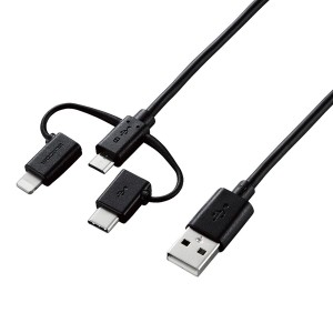 ELECOM [MPA-AMBLCAD12BK] スマートフォン用USBケーブル/3in1/microUSB+Type-C+Lightning/1.2m/ブラック