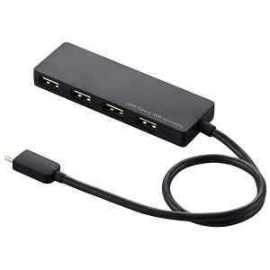 ELECOM [U2HC-A430BBK] USB2.0HUB/Type-C/Aメス4ポート/バスパワー/30cmケーブル/ブラック