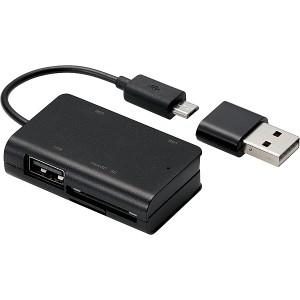 ELECOM [MRS-MBH10BK] メモリリーダライタ/スマホ・タブレット用/microBケーブル/SD+microSD+USB Aメス/ブラック