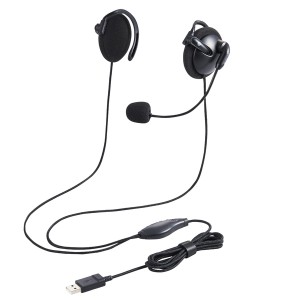 ELECOM [HS-EH02UBK] 有線ヘッドセット/耳掛け型/USB/両耳/ブラック