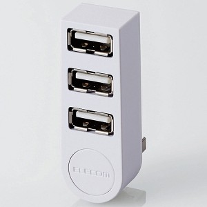 ELECOM [U2H-TZ325BWH] USB2.0ハブ/機能主義/バスパワー/3ポート/直挿し/ホワイト