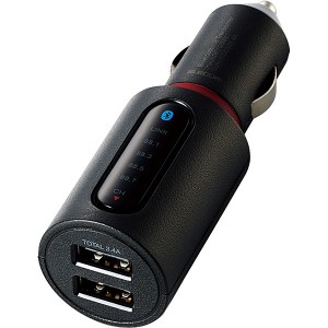 ELECOM [LAT-FMBT04BK] FMトランスミッター/Bluetooth/USB2ポート付/3.4A/おまかせ充電/4チャンネル/ブラック