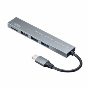 サンワサプライ [USB-3TCHC19S] USB Type-C 3ポート コンボスリムハブ(カードリーダー付き)