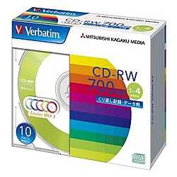 Verbatim [SW80QM10V1] CD-RW 700MB PCデータ用 4倍速 10枚スリムケース入り カラーミックス