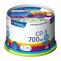 Verbatim [SR80FC50V1] CD-R 700MB PCデータ用 48倍速対応 50枚スピンドルケース入り シルバーディスク