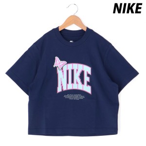 ナイキ Tシャツ ジュニア 上 NIKE コットン100% 綿T ガールズ ゆったり 半袖 NVY 送料無料 新作