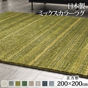 ラグ 洗える 防ダニ ミックスカラーラグ 〔ルーナ〕 200x200cm 正方形 2畳 二畳 防音 防炎 カーペット ラグマット ウォッシャブル 床暖房