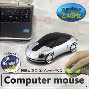 2.4GHz car マウス 【01 シルバー 】 ワイヤレスマウス 無線 USB 光学式 ゲーミング コードレス 車