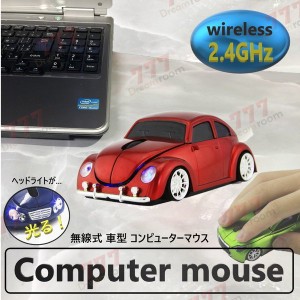 2.4GHz car マウス 【02 レッド 】 ワイヤレスマウス 無線 USB 光学式 ゲーミング コードレス 車
