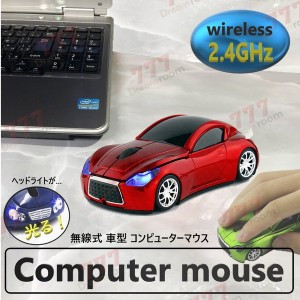 2.4GHz car マウス 【03 レッド 】 ワイヤレスマウス 無線 USB 光学式 ゲーミング コードレス 車