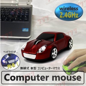 2.4GHz car マウス 【05 レッド 】 ワイヤレスマウス 無線 USB 光学式 ゲーミング コードレス 車