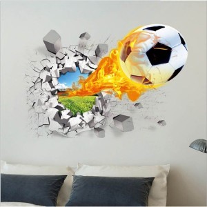 【C214 飛び出す！サッカーボール】ウォールステッカー 防水 賃貸部屋OK 壁画アート 壁飾り 壁紙 シール 床 DIY 壁 床