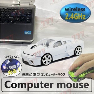 2.4GHz car マウス 【08 ホワイト 】 ワイヤレスマウス 無線 USB 光学式 ゲーミング コードレス 車