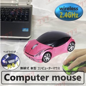 2.4GHz car マウス 【09 ピンク 】 ワイヤレスマウス 無線 USB 光学式 ゲーミング コードレス 車