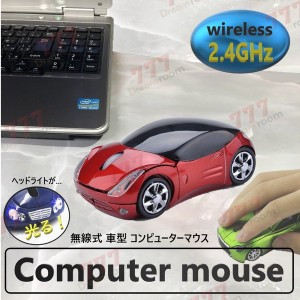 2.4GHz car マウス 【09 レッド 】 ワイヤレスマウス 無線 USB 光学式 ゲーミング コードレス 車