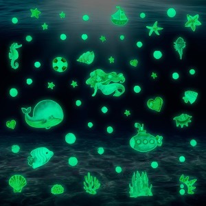 暗闇で光る☆蓄光 01 マーメイド 海 set グリーン 魚 海の生き物 貝殻 サンゴ ウォールステッカー 壁 天井 シール  リメイク DIY