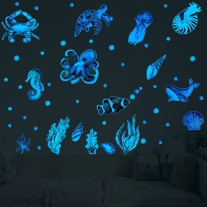 暗闇で光る☆蓄光 02 海の生き物 set ブルー 魚 海 seaウォールステッカー 壁 天井 シール  リメイク DIY