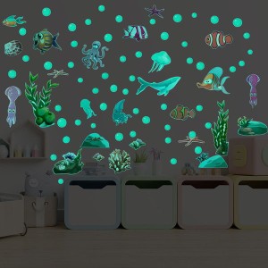 暗闇で光る☆蓄光 03 海の生き物 set グリーン 魚 海 seaウォールステッカー 壁 天井 シール  リメイク DIY