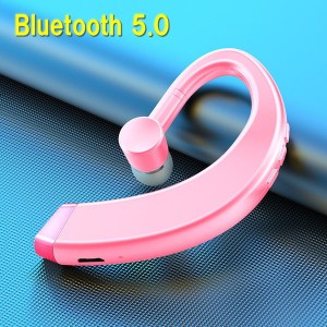 ワイヤレス Bluetooth 5.0 マイク付き イヤホン ピンク ロング ハンギング イヤー 防水 耳かけ