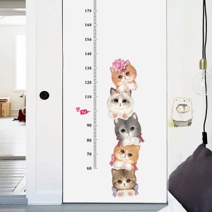 ウォールステッカー 身長計 猫 キャット 幼稚園 動物 子供 キッズ 成長 シール 壁紙 DIY デコ