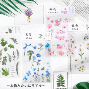 リアルフラワー flower 花 草 葉っぱ シール 透明 クリア コラージュ 素材 シール DIY ステッカー 防水 押し花 しおり デコ 手帳 封印 カ