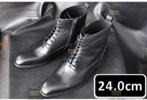 メンズ ビジネス シューズ 本革 ブラック サイズ 24.0cm 革靴  靴 カジュアル 屈曲性 通勤 軽量 新品 ショートブーツ【apa-168】