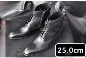 メンズ ビジネス シューズ 本革 ブラック サイズ 25.0cm 革靴  靴 カジュアル 屈曲性 通勤 軽量 新品 ショートブーツ【apa-168】