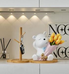 花瓶 花束を抱えるクマ 樹脂 花瓶 モダンアート花瓶 オブジェ インテリア 小物 n939