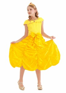 ドレス プリンセス コスチューム 子供 仮装 女の子 コスチューム ダンス 衣装 コスプレ プレゼント リトルプリンセス  黄色 イエロー ベ