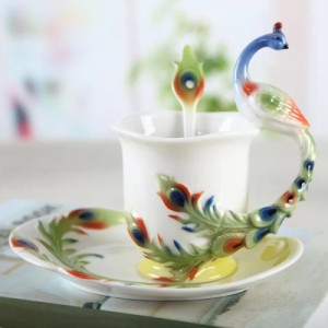 孔雀 コーヒーカップ 3点セット 優雅 ティータイム プレゼント 上品 陶器