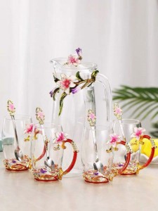 花柄ガラス製 ティーカップ セット．食器 コーヒーカップ 豪華カップセット