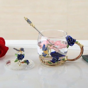 薔薇花柄ガラス製 ．ティーカップ 3点セットコーヒーカップ