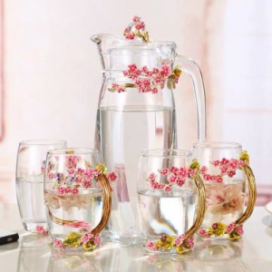 花柄ガラス製ティーカップ セット食器 ．コーヒーカップ 豪華カップセット