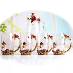 花柄ガラス製 ティーカップ 9点セット食器 コーヒーカップ 豪華 薔薇