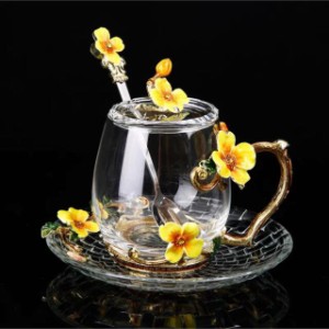 花柄ガラス製 ティーカップ 1客セット食器 コーヒーカップ 豪華カップセット